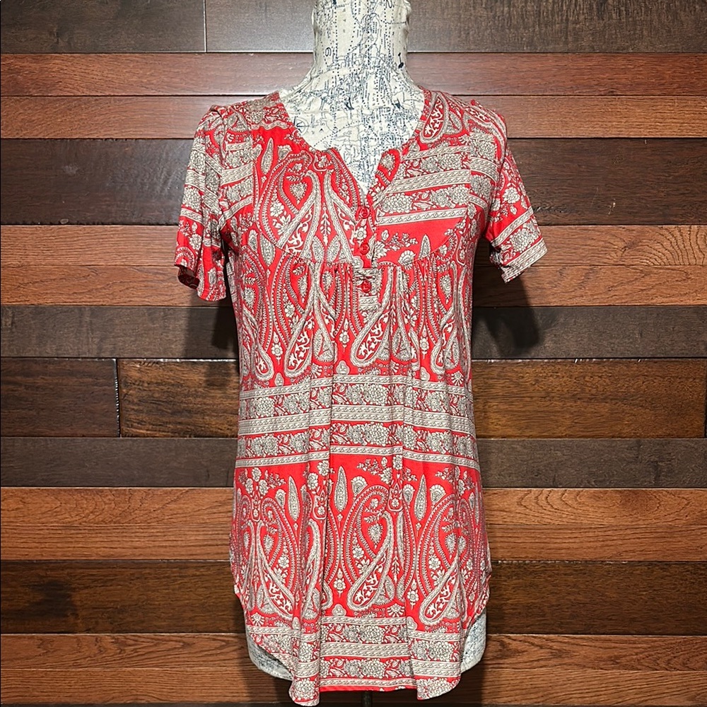 Halife Red and White Paisley Blouse